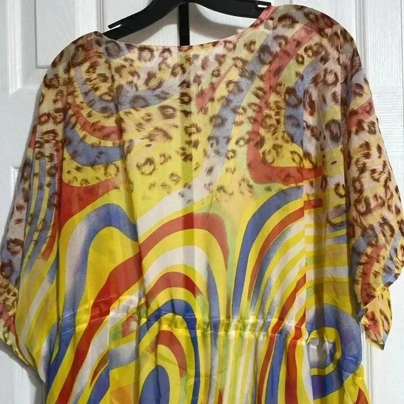Colorful animal print cardigan beach swim cover up top - Picture 7 of 10